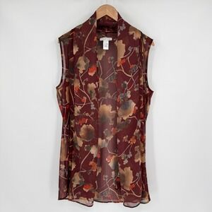 Coldwater Creek Maroon Floral Flowy Sheer Sleeveless Cardigan Women's‎ OS